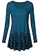 Lotusmile Cotton Tunics for Women, Basic Floral Print Swing Top, Long Sleeve Round Neck A Line Casual Loose (XX-Large, Dark Cyan)