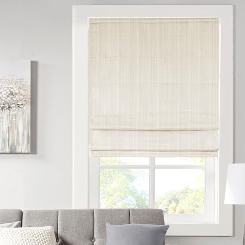 Madison Park Galen Cordless Roman Shade, 33″W x 64″H, Sheen Ivory – Room Darkening, Thermal Insulated, Energy Efficient Window Blind with Subtle Sheen Basketweave Fabric for Privacy