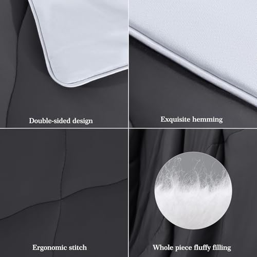 Elegear Revolutionary Cooling Comforter Queen Absorb Body Heat to Keep Cool, Cooling Blanket for Hot Sleepers Japanese Arc-Chill 3.0 Cool Tech Summer Comforter Hypo-Allergenic Cool Quilt-Black/Gray