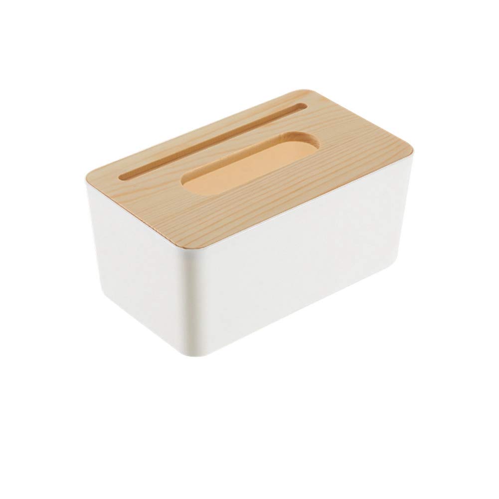 Fdit Tissue Box Dispenser Storage Organiser with Wooden Plastic Lid for Tissue Box Removable (Rectangle)