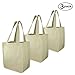 Simple Ecology Organic Cotton Deluxe Reusable Grocery Shopping Bag with Bottle Sleeves and Rigid Bottom Support (UPDATED DESIGN) - Natural 3 Pack