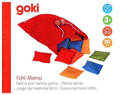 goki 56828 - Fühlmemo Kissen aus Holz, Textil und Glas, Lernspiel für die ganze Familie, unterschiedliche Oberflächen innerhalb des Kissens, Förderung Feinmotorik und Tastsinn, 20-er Set, ab 3 Jahren – Bild 3