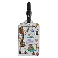Pinbeam Luggage Tag Green Bonnie Scotland Cartoon Collection Funny Scottish Man Suitcase Baggage Label