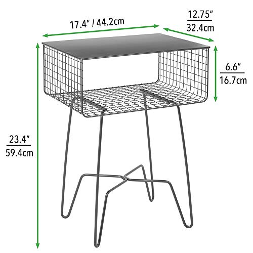 mDesign Modern Farmhouse Side/End Table Solid Metal Design Open Storage Shelf Basket