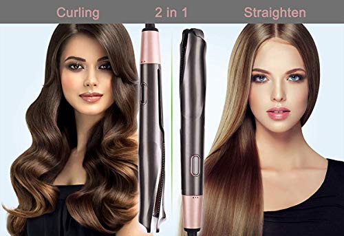 Hair Straightener Curling Iron 2 In 1 Professional Flat Ceramic Straightening Curler Wand with LED Display 1 Inch Twist Plate Tourmaline Dual Voltage Travel Hair Styling Tools(Grey)