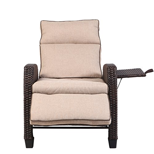 LCH Adjustable Recliner Relaxing Sofa Chair Outdoor Wicker Furniture Aluminum Frame Lounge with Beige Soft Thicken Cushions | Porch, Backyard, Pool or Garden