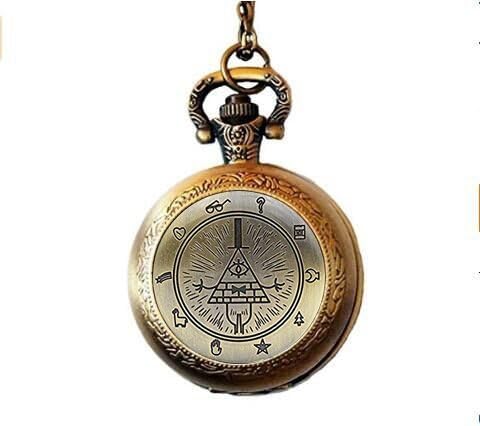 Vintage Bill Cipher Quartz Pocket Watch Analog Pendant Necklace Men Women Watches Chain Gift