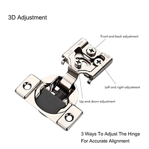 Furniware 20 Pack Self Closing Cabinet Hinges, 3/4" Overlay Cabinet Hardware Hinges Nickel Plated- 105 Degree - Thumbnail 3