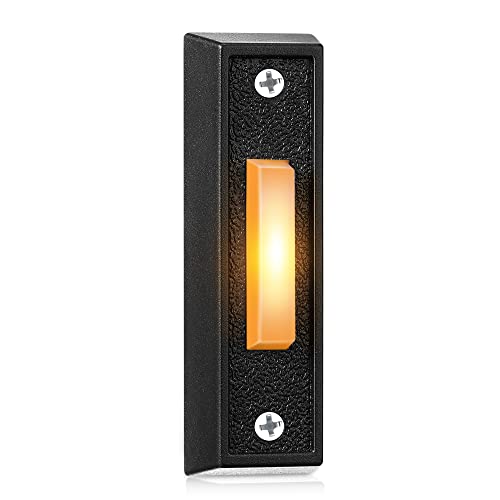 Photo 1 of Saillong Lighted Doorbell Button, Wired Door Bell Push Buttons LED Door Chime, Wall Mounted Doorbell Switch Garage Doorbell Button (Black, Warm Light)