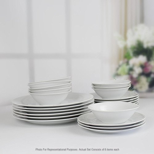 image for Winnsoma Elegante 18-Piece White Porcelain Dinnerware Set, Service For