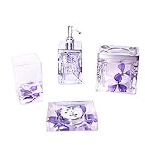 Bathroom 4 Pieces Accessories Set with Lovely Flower (purple)