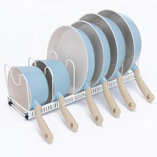 GRANNY SAYS Expandable Cookware Organizer Rack, 7 Adjustable Compartments, Pan/Pot/Lid Holder, Extended to 22