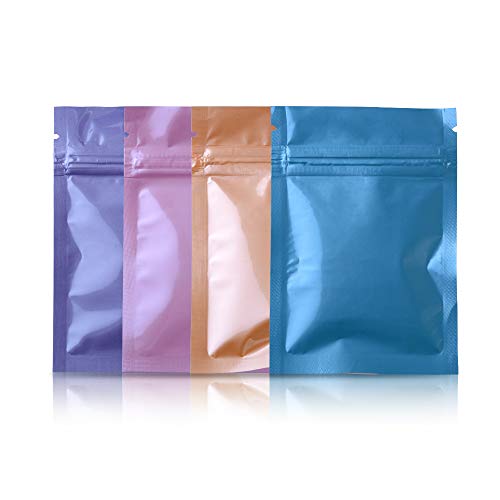 100x Multi-Colors Mylar Foil Smell Proof Ziplock Bags Heavy Duty Aluminum Packaging Pack Mini Bags Vacuum Packets (7x10cm (2.8x3.9"), Glossy Mixed)