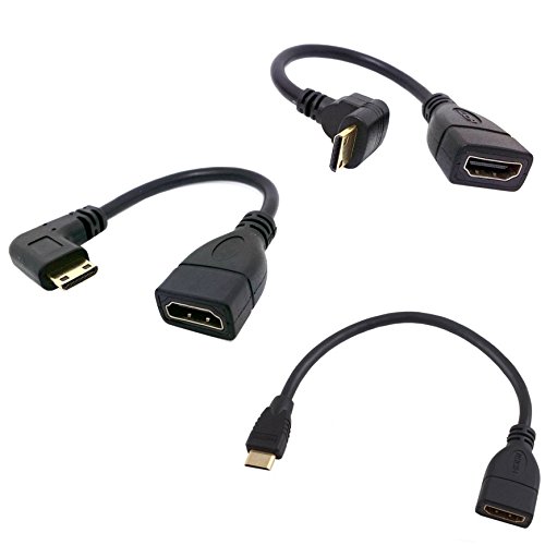 AFUNTA High Speed 90 Angle HDMI to Mini HDMI Cable V1.4 3D for Camcorders Tablet 3 pcs