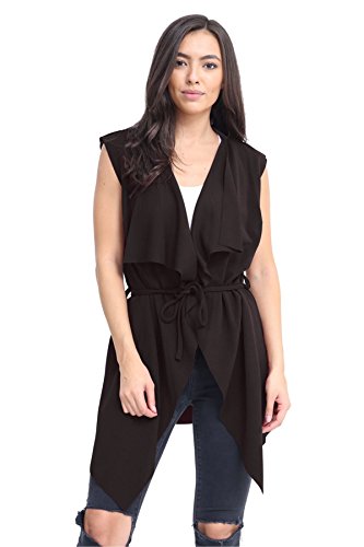 Janisramone New Womens Sleeveless Short Belted Plain Waterfall
