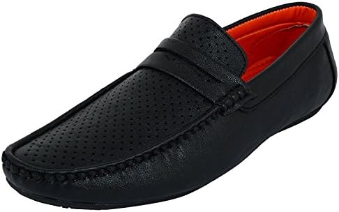 ALESTINO Leather Look Men Black Casual Loafers ShoesBlack