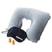 Traveling Pillow Inflatable Blow Up Support Neck Cradle And Eye Mask Set For Sleeping In Airplane Or Car
