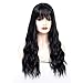 HUA MIAN LI Long Wavy Wig With Air Bangs Silky Full Heat Resistant Synthetic Wig for Women - Natural Looking Machine Made Grey Pink 26 inch Replacement Wig for Party Cosplay Body Wavy