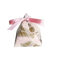 Colias Wing 50 pcs Lovely Golden Pineapple Leaves Pattern Pyramid Shape Stylish Design Wedding Birthday Party Favor Candy Boxes with Ribbon