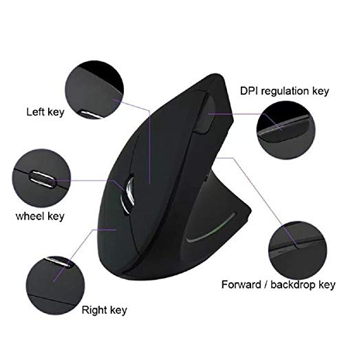Wireless Mice, Putars 2.4G Wireless Vertical Ergonomic Optical Mouse, 1600DPI, USB Mice, 6 Buttons, Compact and Lightweight, Easy to Carry - Black - Thumbnail 4