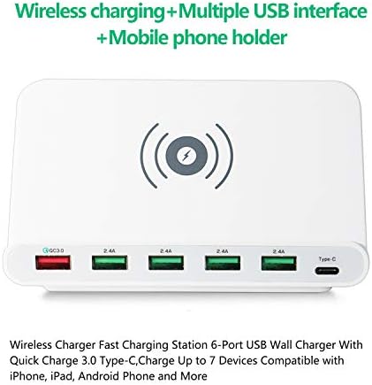 MIGI WOLF 6 Port USB Qi Wireless Charger with Qualcomm Quick Charge 3.0 Technology/Type-c for iPhone 8/8Plus X XR Xs Max Google Pixel 3 Samsung Galaxy S9 S8 Nexus Huawei Xiaomi (White)