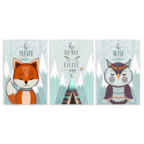 'Be Clever Brave And Wise Phrases Forest Animal'| 3pc Wall Plaque Art Set