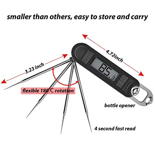 JDgoods Digital Instant Read Meat Thermometer with Super Long Folding Probe Calibration Function for Kitchen Cooking Food Candy, BBQ Grill, Smokers, Milk, Yogurt, Jam