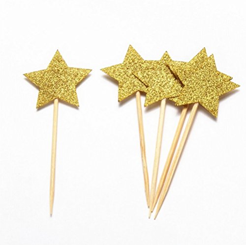 36 Pcs Twinkle Gold Star Cupcake Toppers DIY Glitter Mini Birthday Cake Snack Decorations Picks Suppliers Party Accessories for Wedding Baby Shower - Thumbnail 2