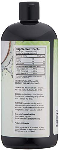 AMAZON BRAND – SOLIMO MCT LIQUID COCONUT OIL, UNFLAVORED, VEGAN & GLUTEN-FREE, 32 FL OZ