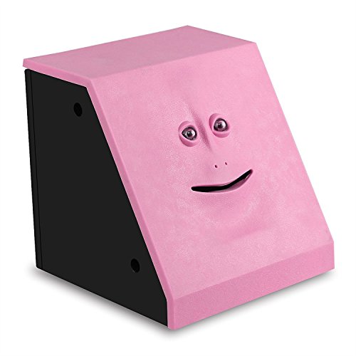 HSTYAIG Face Coin Bank Money Eating Coin Bank Battery Powered Monkey Saving Box (Pink)