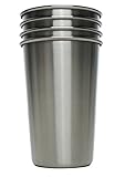 Ziggy V Brushed Stainless Steel Pint Cup, Tumbler, 16oz, BPA Free, Set of Four (4)