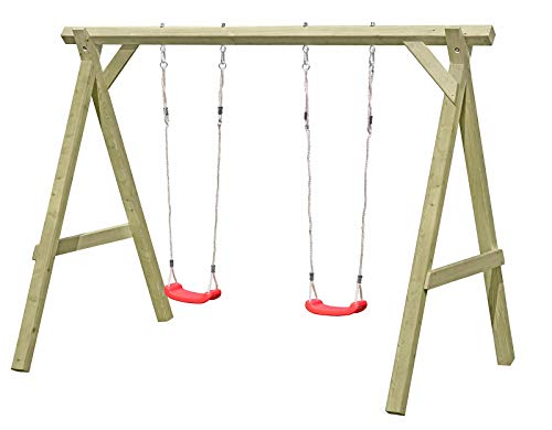 Gartenpirat Kinderschaukel Premium Holz Doppelschaukel Outdoor 2 Schaukelsitzen TÜV 240x180x200 cm