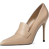miss left Women Stiletto High Heel Loafer Pumps with Trim Closed Pointed Toe Slip on Basic Office Dress Shoe Size 4-16 US