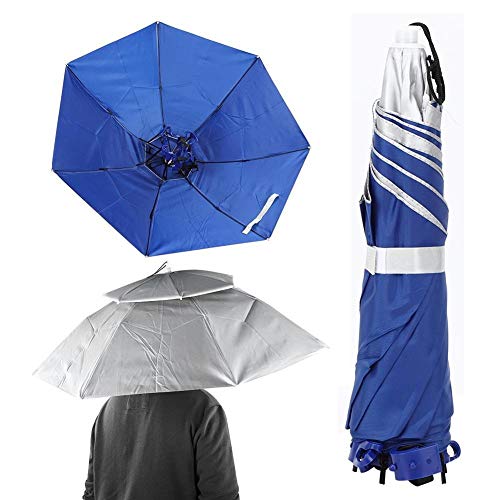 Heitune Große Doppel Faltbare Regenschirm-Hut Breathable Anti-UV-Regen-Kappe for Outdoor Angeln (95cm / 37.4in) – Bild 5