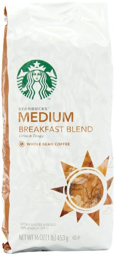 Starbucks Whole Bean Coffee, Breakfast Blend,  Medium, 16-Ounce Bags (Pack of 2)