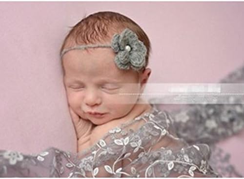 Binlunnu Newborn Baby Photography Props Crochet Wrap Lace Yarn Cloth Blanket (Light Grey)