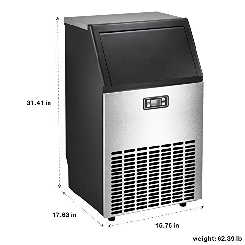 AGLUCKY Commercial Ice Maker, High Efficiency Large Ice Maker, Independent Cabinet,28.8lbs Ice Storage,100lb of Ice per 24 hours with Ice Shovel