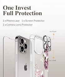 GVIEWIN for iPhone 15 Pro Case Floral, with Screen