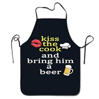 wodealmug Kiss The Cook and Bring Him A Beer Adjustable Apron Gift for Men Husband Dad Chef Cooking BBQ, Blue
