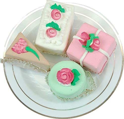 Flora-cal Products Mini Fakey Cakes 4 Pack Fake Petit Fours on Plate Fake Dessert Hand Made Decoration Made in America