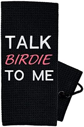 Golf Towel Store – Fun Golf Accessories for Womens Golf, Embroidered Golf Towels for Golf Bags with Clip – 100% Cotton or Waffle Microfiber Options – Talk Birdie to Me