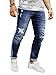 Sarriben Men's Ripped Destroyed Jeans Slim Fit Distressed Denim Pants Trousers Blue003 32