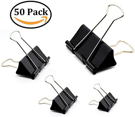 Binder Clips Paper Clamp For Paper-Clips Paper binder 2 inch, 5/4 inch, 1 inch, 3/4 inch Assorted Sizes (Black) 50 PCS