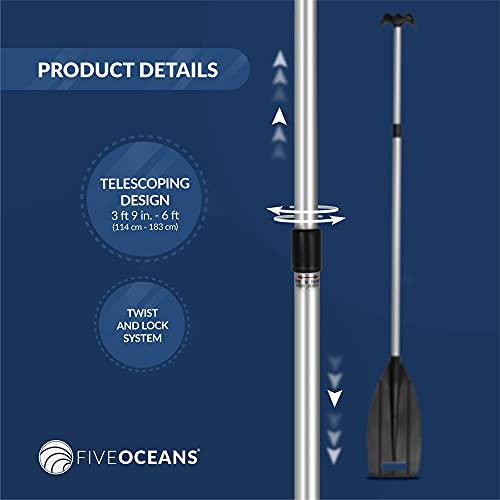 Five Oceans Canoe Paddle and Boat Hook, Anodized Aluminum Shaft