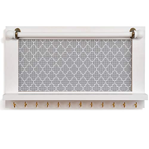 ASHLEYRIVER Wall Mounted White Wood Jewelry Organizer Holder with Hooks