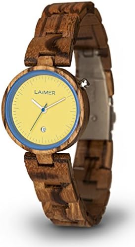 LAiMER Women's Wooden Watch NICKY BLAU - Wrist Watch made of natural Zebrano Wood - Stylish Fashion Piece for every Day