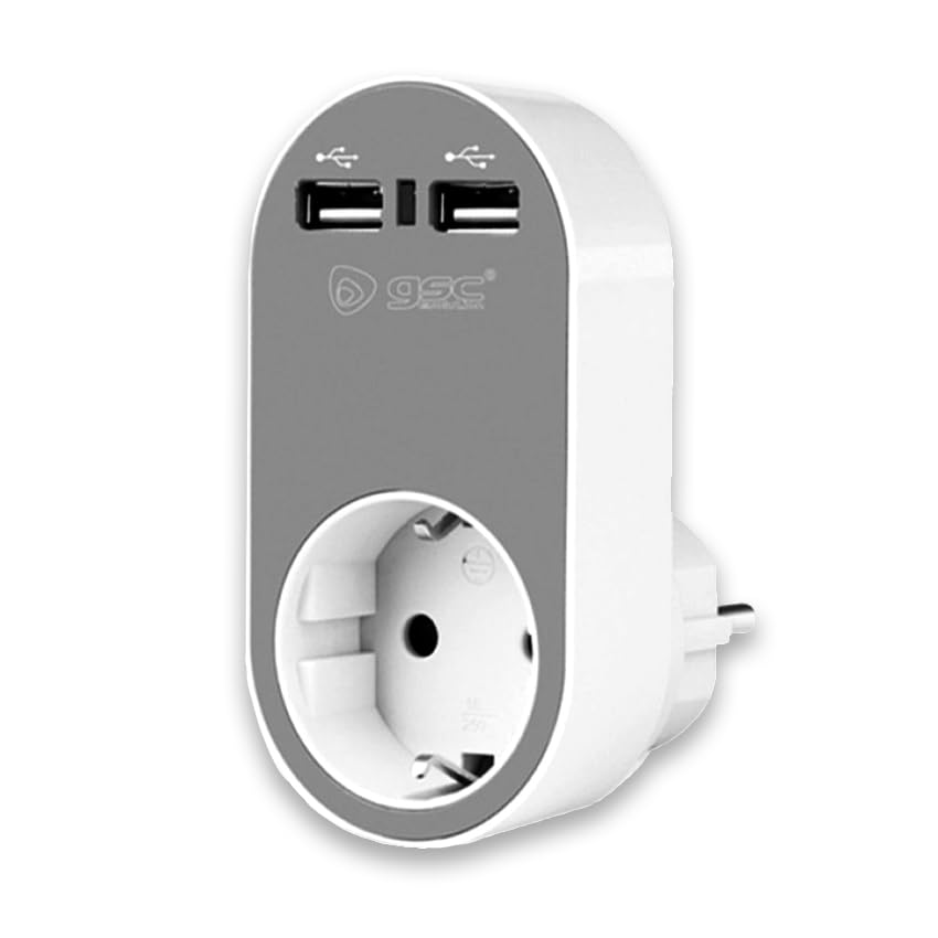 2 x USB 5V Steckdose in Weiß und Grau, ideal zum praktischen und effizienten Laden von Handys und Tablets, elegantes Design fügt sich in jedes Ambiente ein.