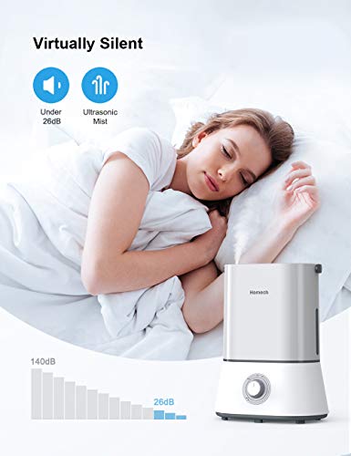 Homech 4L Cool Mist Humidifier, Quiet Ultrasonic Humidifier for Bedroom Nursery Baby 12-60 Hours, Easy to Clean, 360° Nozzle, Waterless & Water Tank Lifted Auto Shut-Off(Grey