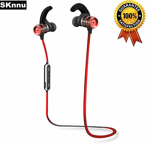SKnnu Working Out Headphones Earhook Headphones Workout Bluetooth Headphones w/HI-FI Sound,Noise Canncelling,Sweatproof,MIC,Volume Control,Call Reporter for Running,Jogging,Cycling,Hiking Red
