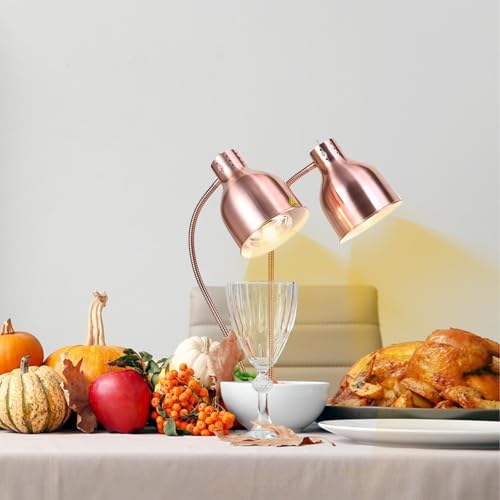 Kitchen Heated Lamp, 250W Infrared Lamp, Dual Head Autonomous Lamp for Buffet, Dining Room, Commercial Hotel, Food Keeping Warm (Rose Gold)